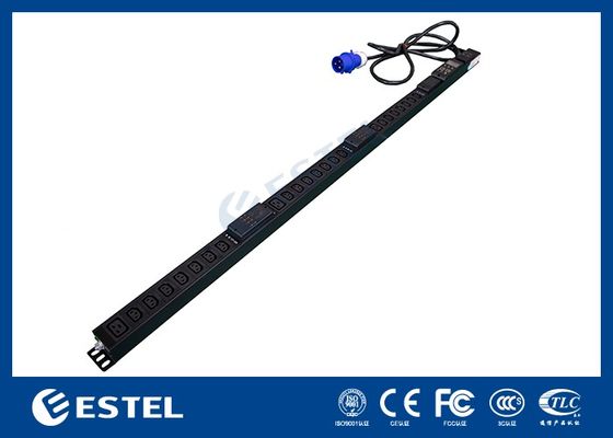 Siyah 200 - 240VAC 32A Dikey PDU ile C13 / C19 Güç Dağıtımı Sokakları