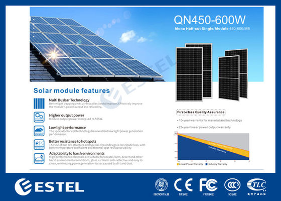 Yüksek Güç Çıktısı Mono Yarım Kesik Tek Modül 450W'den 600W'a kadar Telekom Güç Sistemi için Güneş Paneli