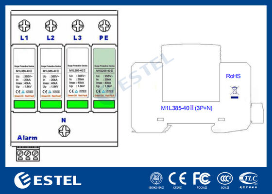 M1L385-40 II Güç Dağıtımı için Aşırı Gerilim Koruma Cihazı (AGK) - 40kA Dalgalanma Akımı, 230V/400VAC, Uzaktan Alarm Portu, DIN Ray Montajı, IP20, C Sınıfı Koruma