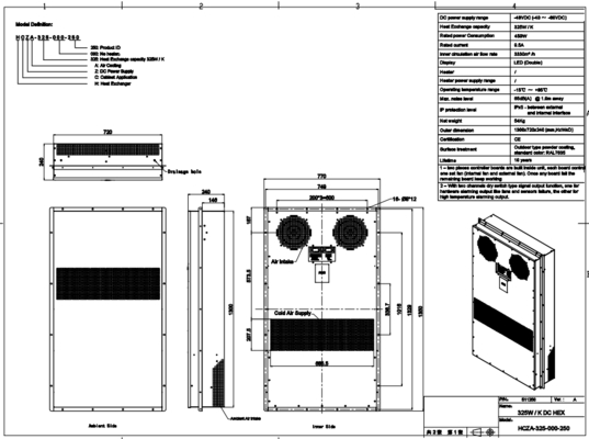 48VDC 325W/K Kabin Isı Eşanjörü (RS485 MODBUS RTU)
